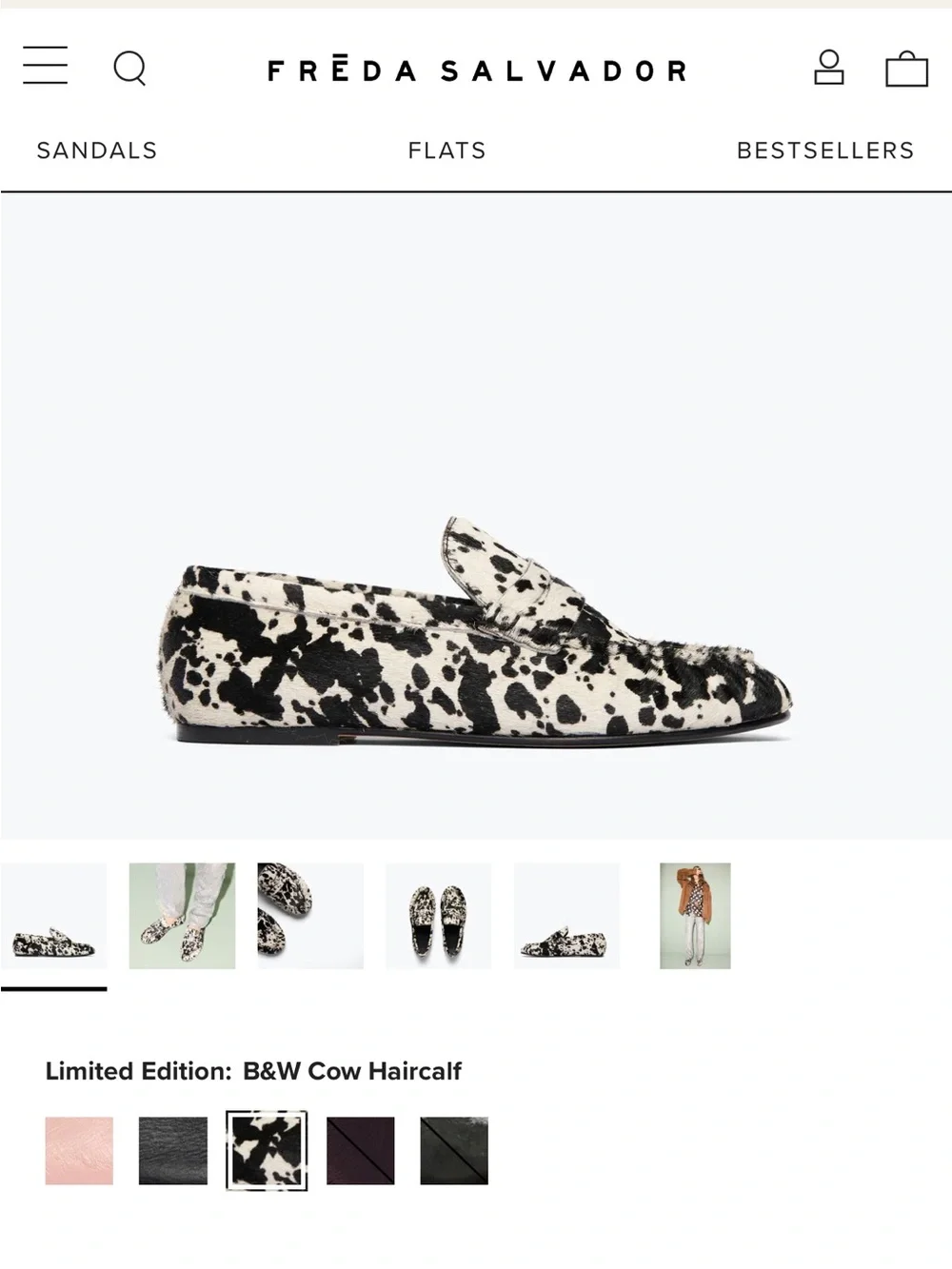 Freda Salvador Black & White Cow Haircalf Penny Loafers